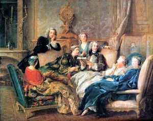 Lecture de Molière par Jean-François de Troy, vers 1728, exemple de salon littéraire de l’époque.